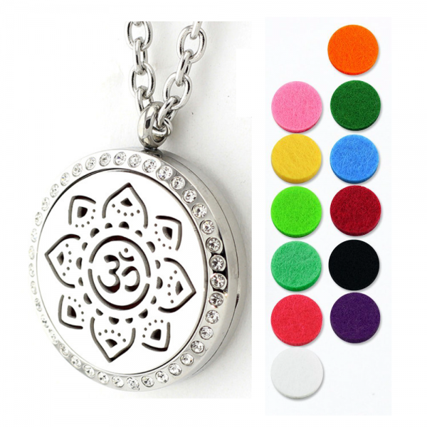 Aromatherapie - OM Symbol Anhänger Edelstahl 30mm - ätherisches Öl Halskette