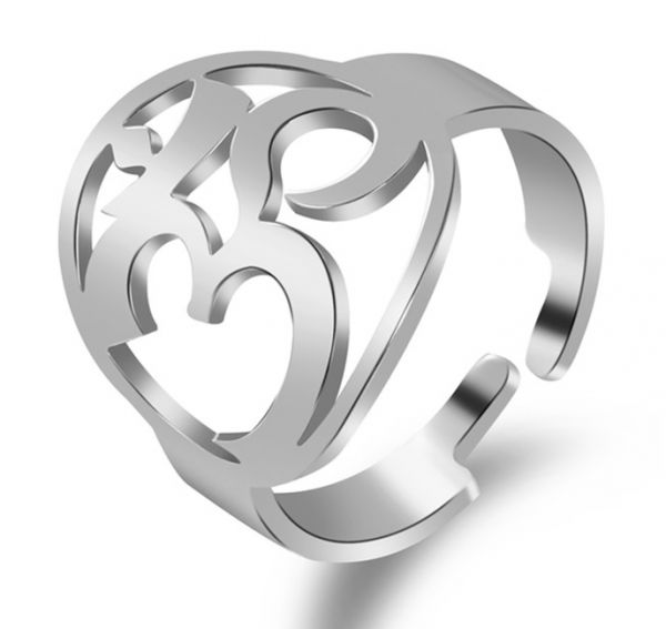 Ring Edelstahl mit OM Symbol - Größenverstellbar - silberfarbig
