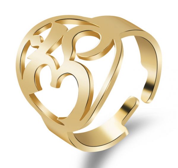 Ring Edelstahl mit OM Symbol - Größenverstellbar - goldfarbig