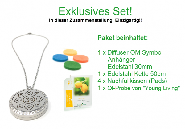 Aromatherapie - OM Symbol Anhänger Edelstahl 30mm - ätherisches Öl Halskette